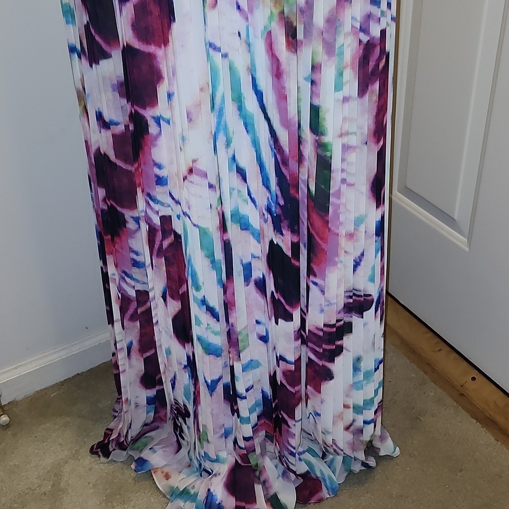 Aidan Mattox Pleated Chiffon Gown Watercolor Evening Formal Wedding - Picture 4 of 10